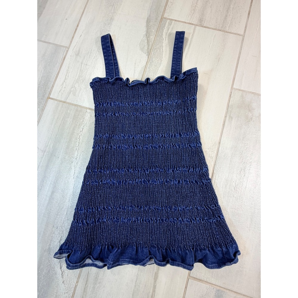 Urban Outfitters Smocked Denim Mini Dress Dark Wash Ruffle Hem Size 4